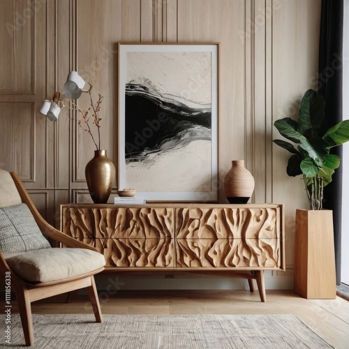 Stylish Home Decor: Mockup Frame in Room Setting
 photo