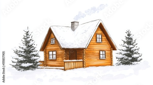 Illustration for a cozy wooden cabin isolated on white background