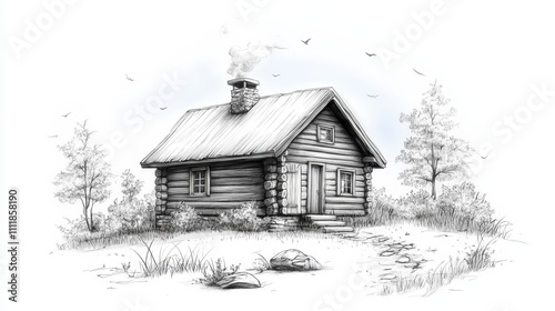 Illustration for a cozy wooden cabin isolated on white background