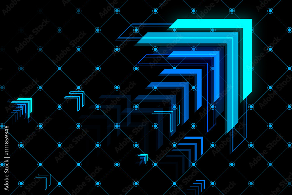 Development progress and business and investment growth concept with digital blue shades arrows moving up on dark background with net of dots. 3D rendering Development progress and business and investment growth concept with digital blue shades arrows moving up on dark background with net of dots. 3D rendering