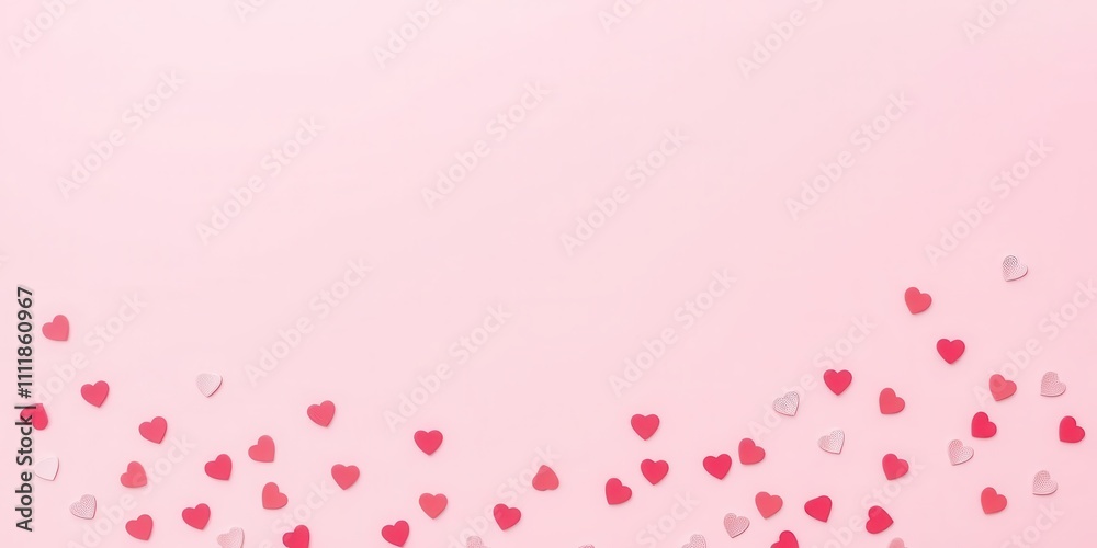 A minimalist pink background with heart-shaped confetti scattered around, perfect for Valentine's Day, confetti, background, heart A minimalist pink background with heart-shaped confetti scattered around, perfect for Valentine's Day, confetti, background, heart