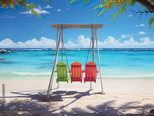 Excellent Empty swing at a tropical beach