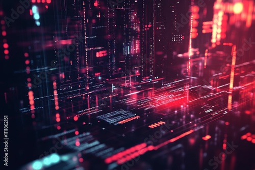 Abstract digital data streams  glowing red and blue.