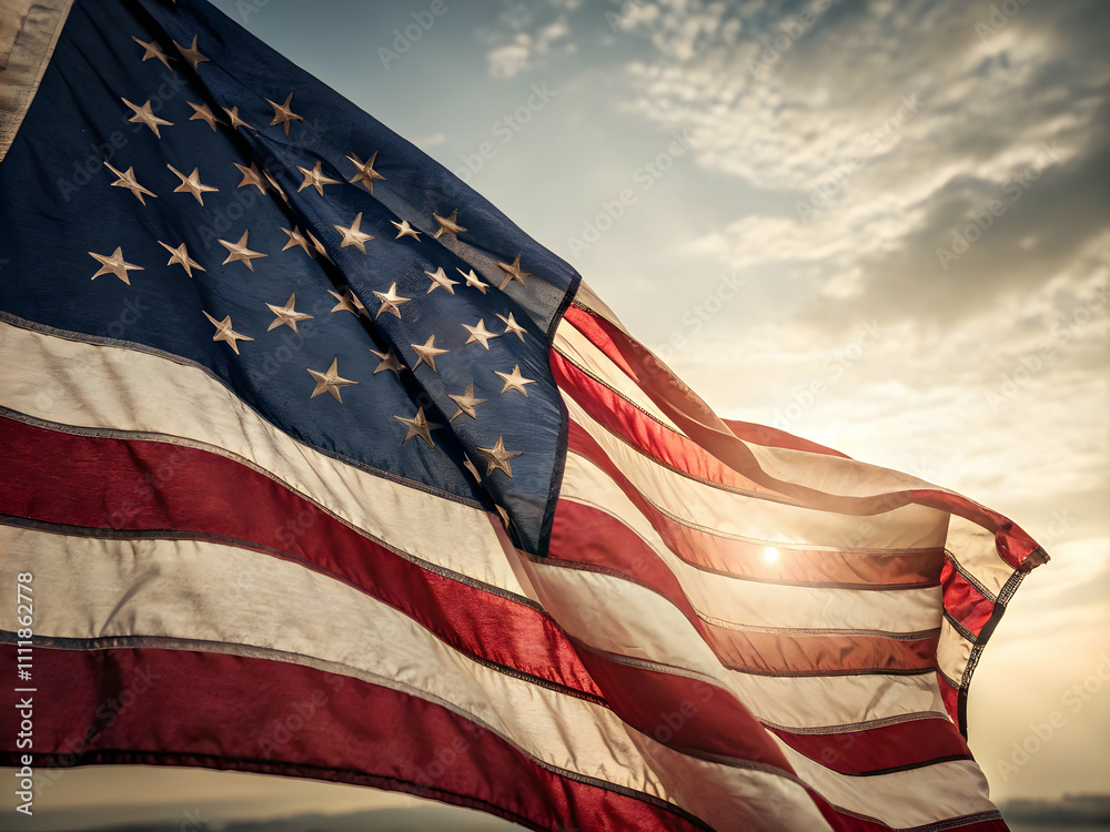 Obraz premium American Flag in Golden Hour Lighting
