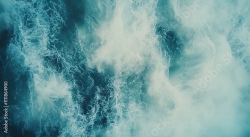 A high-quality aerial photo of ocean waves crashing against sandy beaches, with waves blurring into the horizon. Captured in high resolution with a cinematic style.