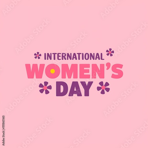 International Womens Day graphic design features pink and purple text