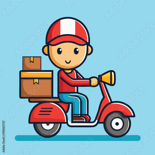 Cute courier boy with bike vector illustration