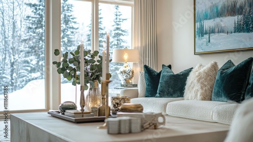 a serene and elegant winter inspired living room photo