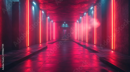 Futuristic 3D concert stage with neon lights  3D background music  energetic and innovative