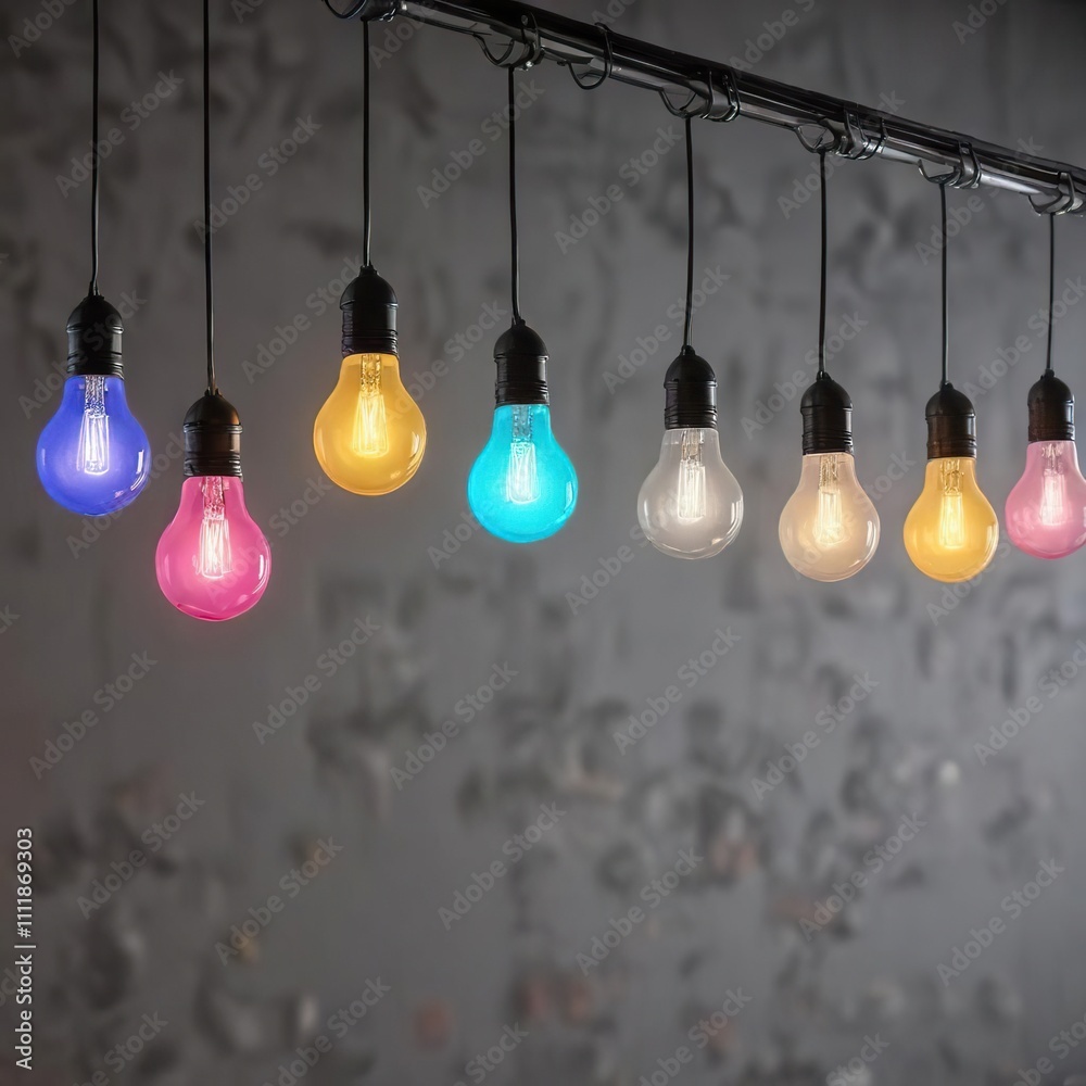 Hanging Row of Colorful Light Bulbs Suspended in Air, whimsical decor, ethereal ambiance, colorful lights Hanging Row of Colorful Light Bulbs Suspended in Air, whimsical decor, ethereal ambiance, colorful lights