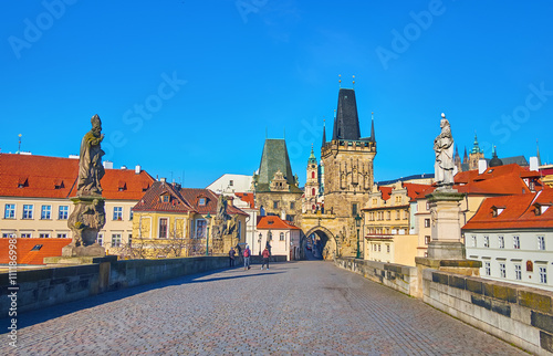 Walk down Charles Bridge to the  Mala Strana district, Prague, Czechia photo