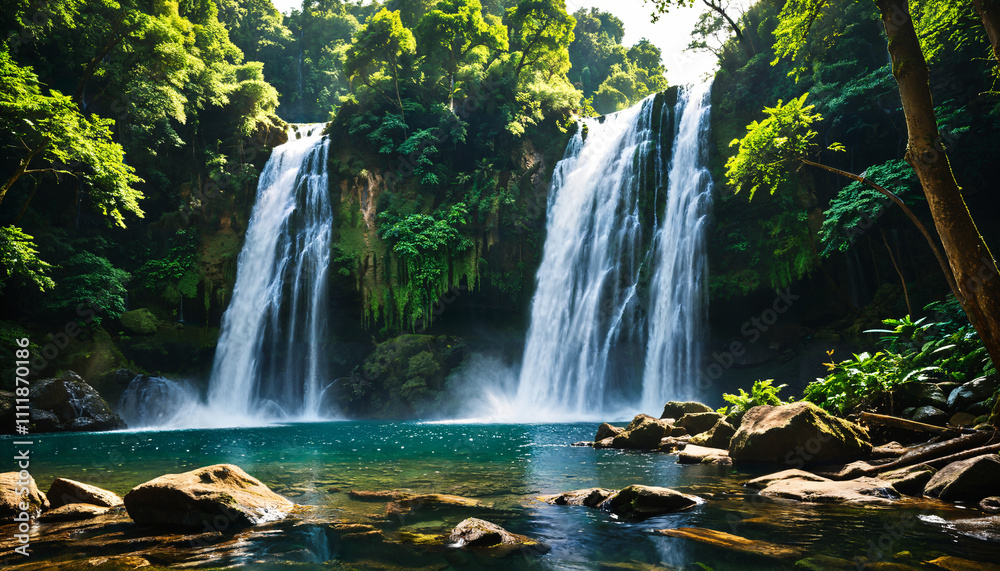 Fototapeta premium Cascade majestueuse en pleine jungle