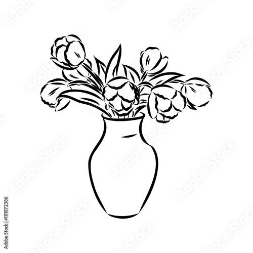 Black line Hearts Leaves in Round Jar on white silhouette and gray shadow.