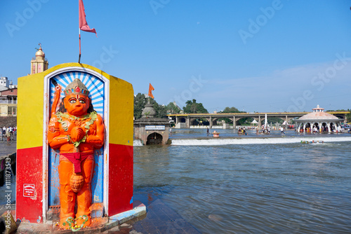 Lord Hanuman idol on the banks of the Godavari river at Nashik, Maharashtra