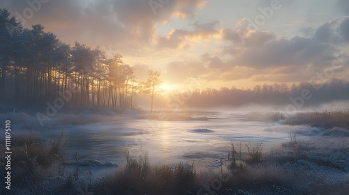 Frozen River at Sunrise