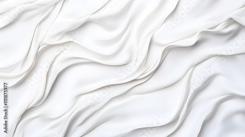 Elegant white waves background. Abstract smooth elegant white fabric silk texture soft background, flowing satin waves 