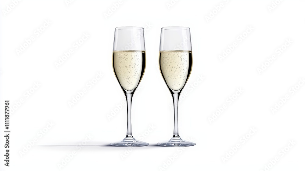 Two elegant champagne glasses with bubbly drink, perfect for celebration and special occasions, set against a clean background. Two elegant champagne glasses with bubbly drink, perfect for celebration and special occasions, set against a clean background.