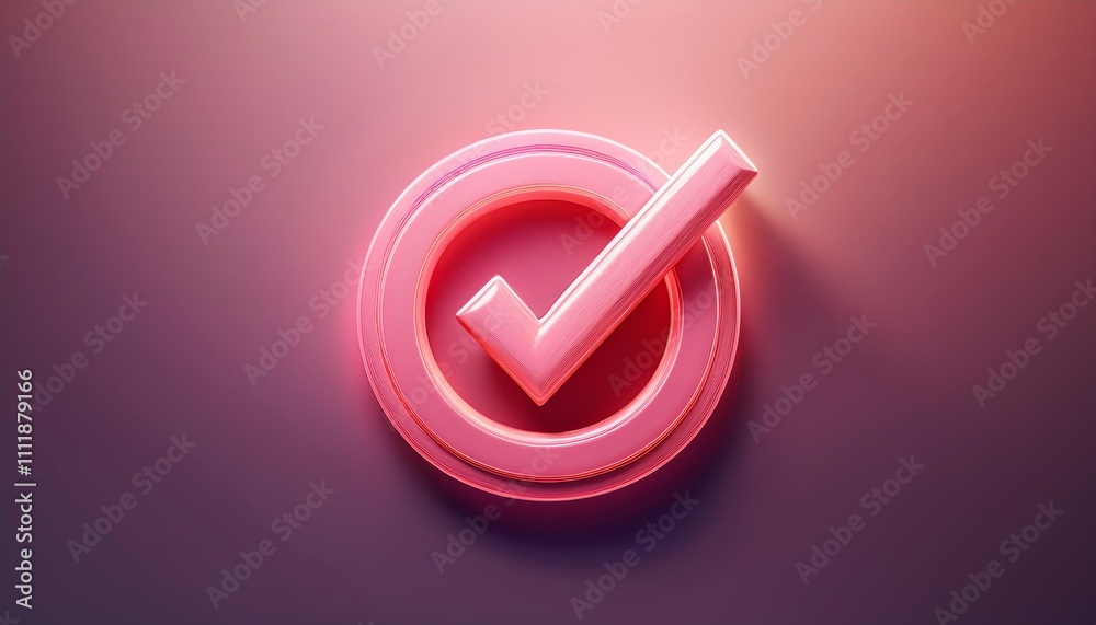 A vibrant, stylized checkmark in a circular design, glowing with a pink hue against a soft gradient background. A vibrant, stylized checkmark in a circular design, glowing with a pink hue against a soft gradient background.