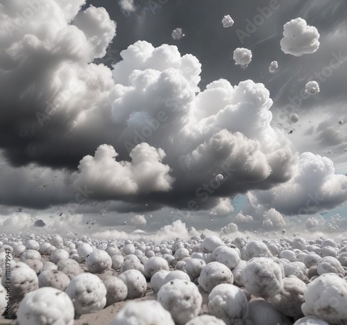 Clouds of all shapes and sizes float aimlessly in the gray sky like cotton balls in a breeze, gray sky, photo