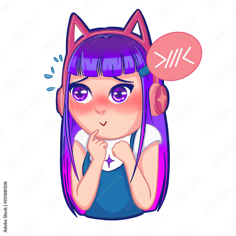 Gamer Anime Girl Live Streaming Shy Emoticon Twitch Sticker Gamer Anime Girl Live Streaming Shy Emoticon Twitch Sticker