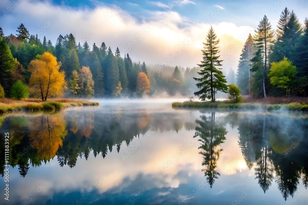 Obraz premium Foggy Landscape Backgrounds - Nature, Cities, and Village Scenes