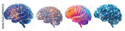 Illuminated Brain Illustrations with Colorful Effects Isolated Transparent Background PNG Image photo