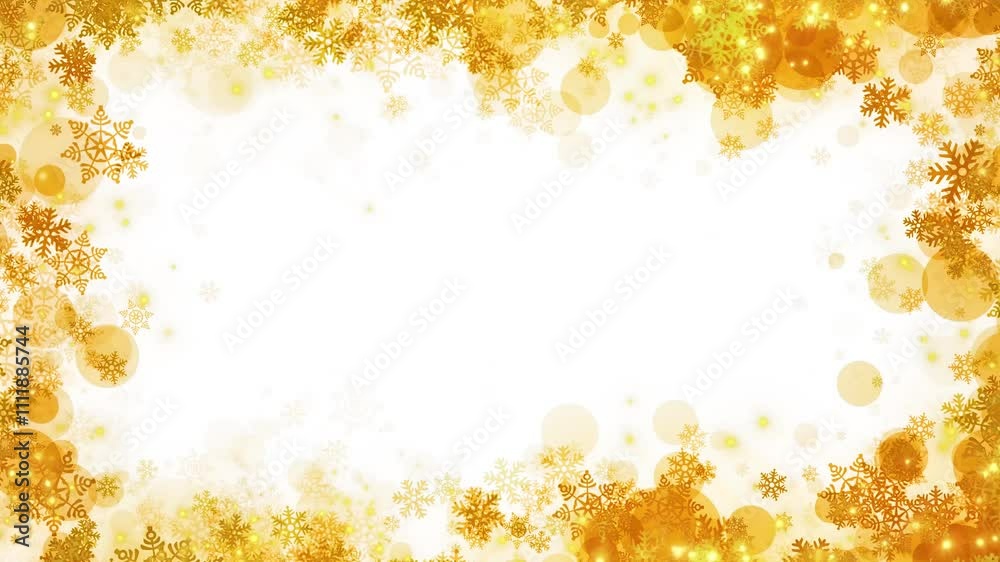 Elegant Christmas background of looped animated golden snowflakes frame isolated on white background and copy space
Elegant Christmas background of looped animated golden snowflakes frame isolated on white background and copy space