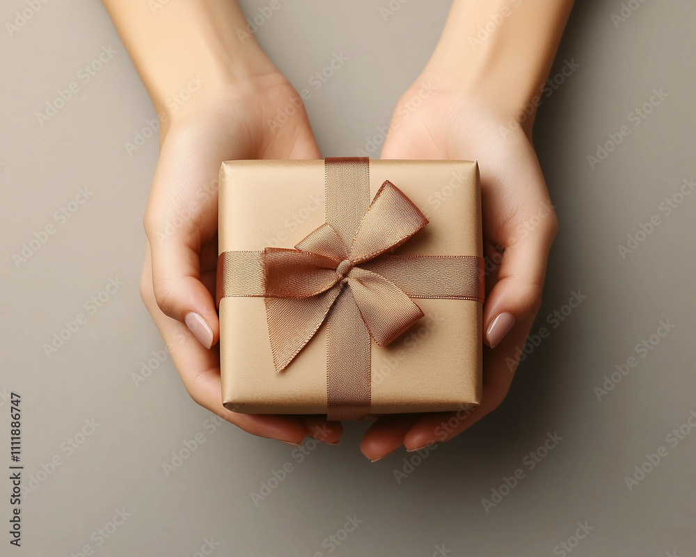 A pair of hands gently holding a beautifully wrapped gift, expressing gratitude and thoughtfulness. A pair of hands gently holding a beautifully wrapped gift, expressing gratitude and thoughtfulness.