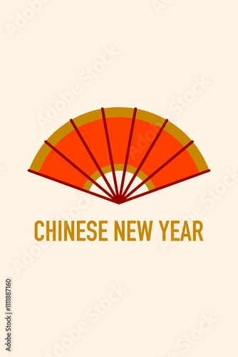 Chinese new year card with traditional fan.