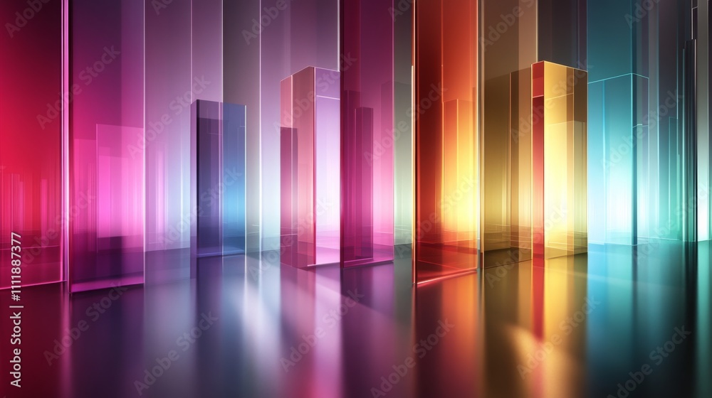 Vibrant Abstract Glass Shapes Reflecting Light in Modern Design Vibrant Abstract Glass Shapes Reflecting Light in Modern Design