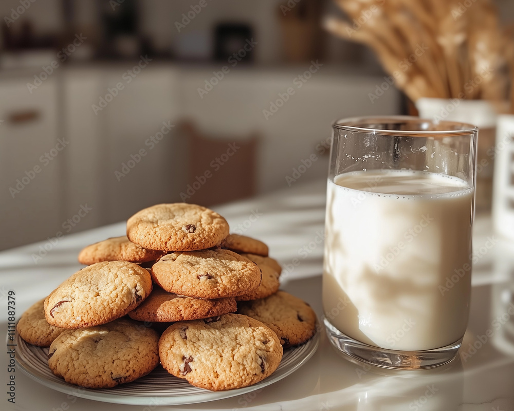 A stack of chocolate chip cookies, fresh from the oven, alongside a glass of cold milk. A stack of chocolate chip cookies, fresh from the oven, alongside a glass of cold milk.