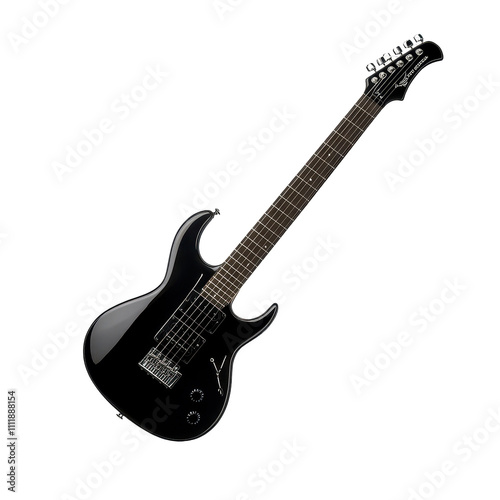 Black electric guitar with sleek design. transparent background