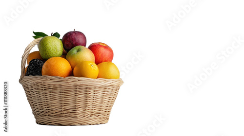 Colorful basket filled with fresh fruits. transparent background