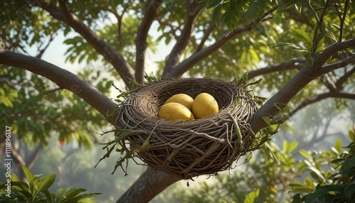 Bird's nest in a mango tree with leaves and twigs , nest, twigs photo