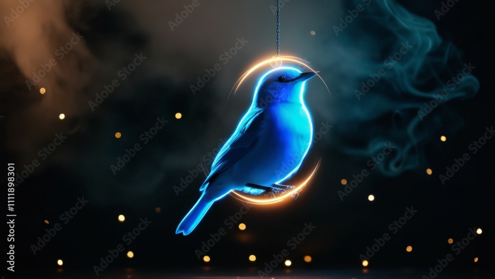 An illustration of a small, shining blue bird perched amidst a dark, smoky, starry sky, depicting resilience and bright hope amidst a gloomy and challenging atmosphere. An illustration of a small, shining blue bird perched amidst a dark, smoky, starry sky, depicting resilience and bright hope amidst a gloomy and challenging atmosphere.