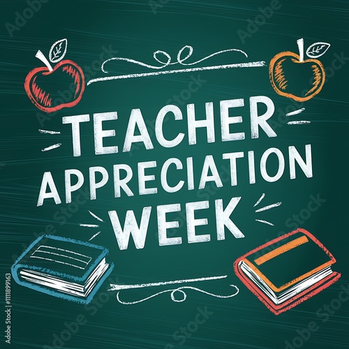 Teacher Appreciation Week Chalkboard Design With Apples And Books