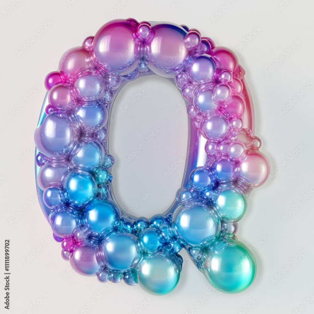 Colorful bubble letter 'Q' in vibrant and glossy style for artistic design concept. Colorful bubble letter 'Q' in vibrant and glossy style for artistic design concept.