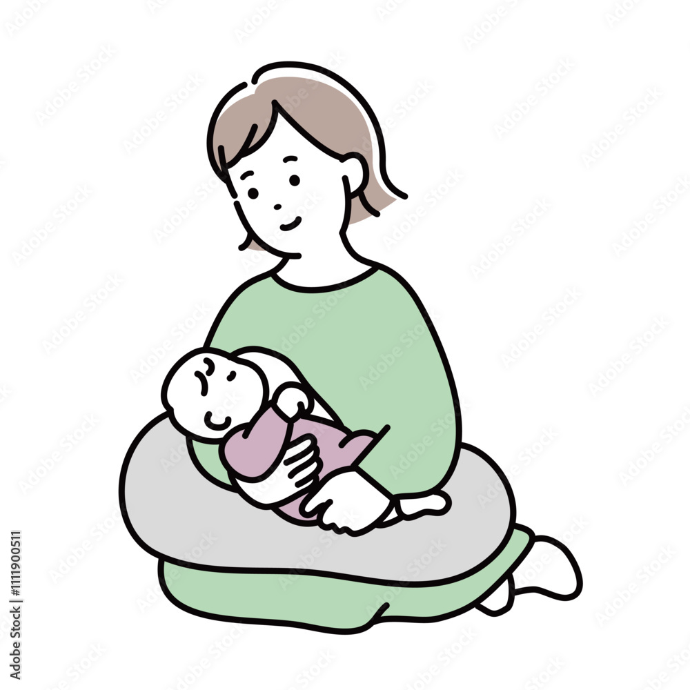 授乳する若いお母さんと赤ちゃんのイラスト素材 授乳する若いお母さんと赤ちゃんのイラスト素材