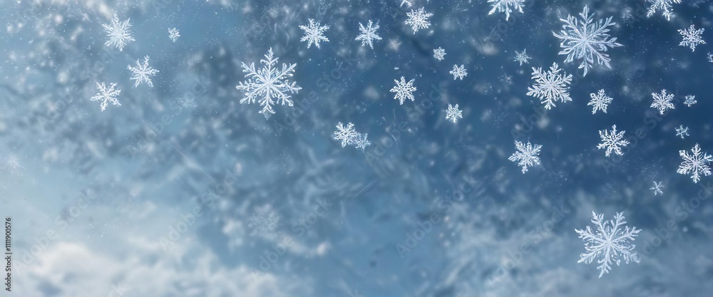 Abstract background with swirling snowflakes in shades of blue and white against a frosty winter sky , swirling, wintry Abstract background with swirling snowflakes in shades of blue and white against a frosty winter sky , swirling, wintry