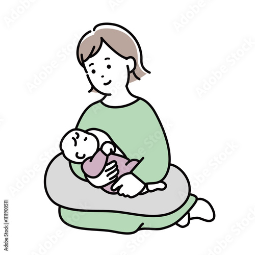 授乳する若いお母さんと赤ちゃんのイラスト素材