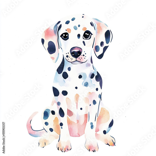 Simple Dalmatian Dog Watercolor Illustration With Spots
