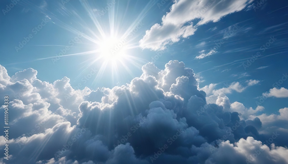 Blue abstract background with clouds and sunbeams, golden hour, bokeh Blue abstract background with clouds and sunbeams, golden hour, bokeh