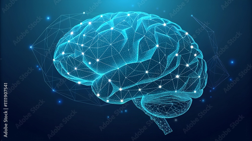 Low-Poly Brain Illustration: Artificial Intelligence Concept Low-Poly Brain Illustration: Artificial Intelligence Concept