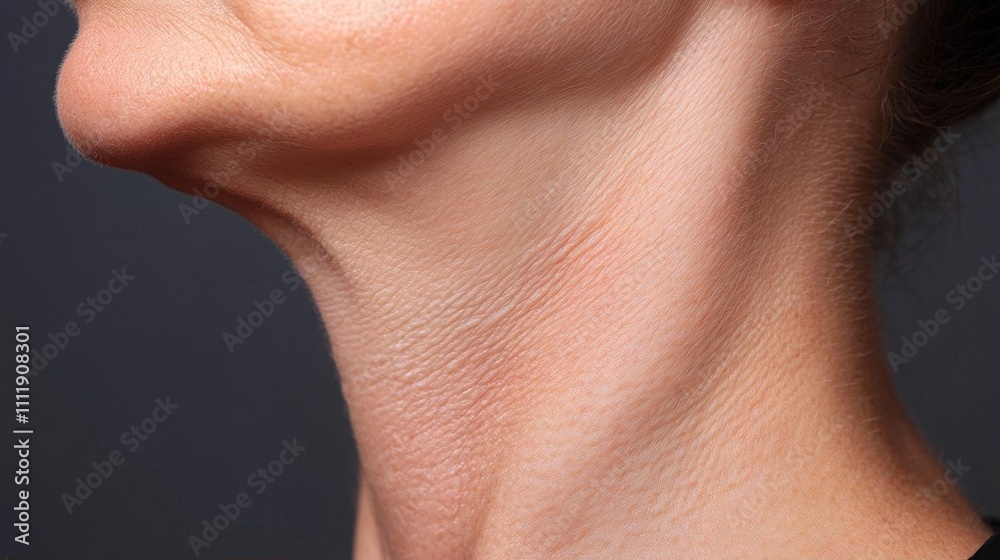 Close-up of a woman's neck highlighting skin texture and contours. Close-up of a woman's neck highlighting skin texture and contours.