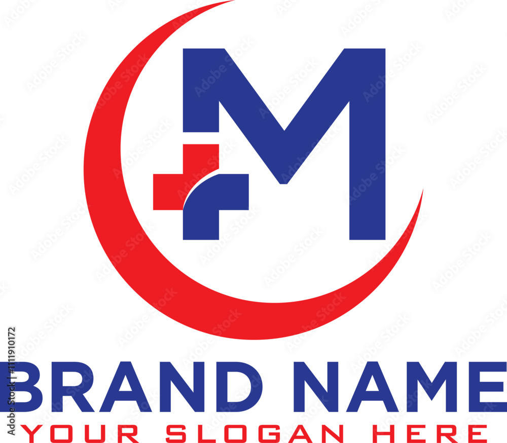 Medical heart logo formed letter M in heartbeat , cross vector logo design Medical heart logo formed letter M in heartbeat , cross vector logo design