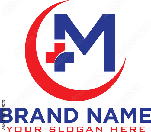 Medical heart logo formed letter M in heartbeat , cross vector logo design