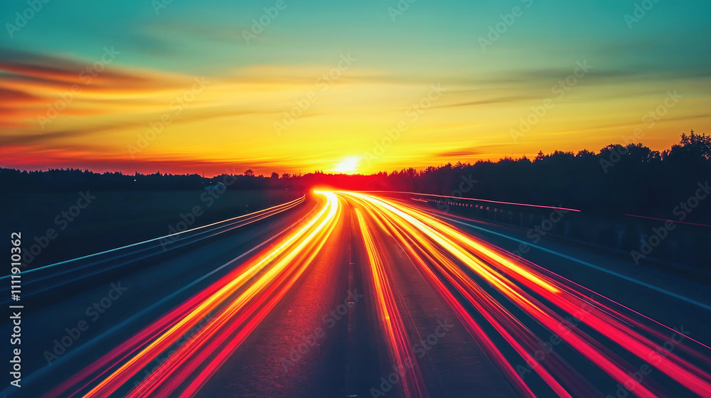 Dreamlike blurred sunrise with vibrant light streaks illuminating the horizon Dreamlike blurred sunrise with vibrant light streaks illuminating the horizon