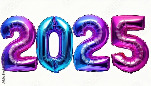 2025 new year festive blue purple mylar balloons isolated on white or transparent 