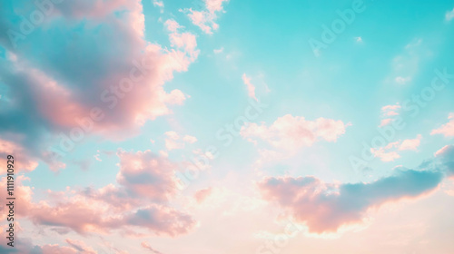 Fototapeta Naklejka Na Ścianę i Meble -  Morning sky with soft pink and pastel blue gradient creates a serene minimalist aesthetic