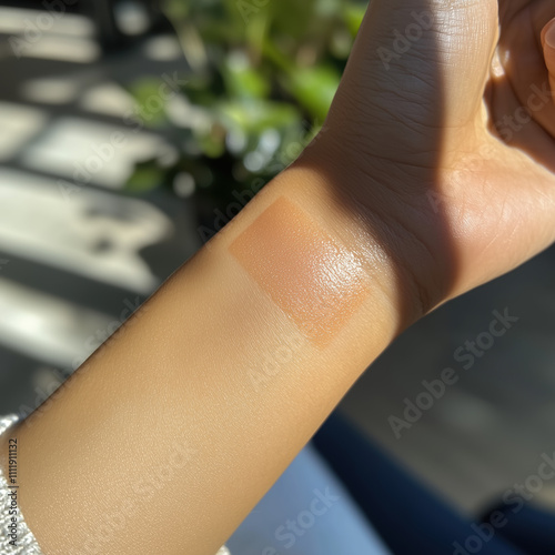Wrist showing mild irritation and redness from hair dye patch test, skin slightly inflamed photo